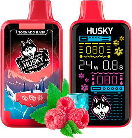 Husky Airmax Ultra Tornado rasp - малина, мята и лёд 25000 затяжек 20мг Hard (2% Hard)
