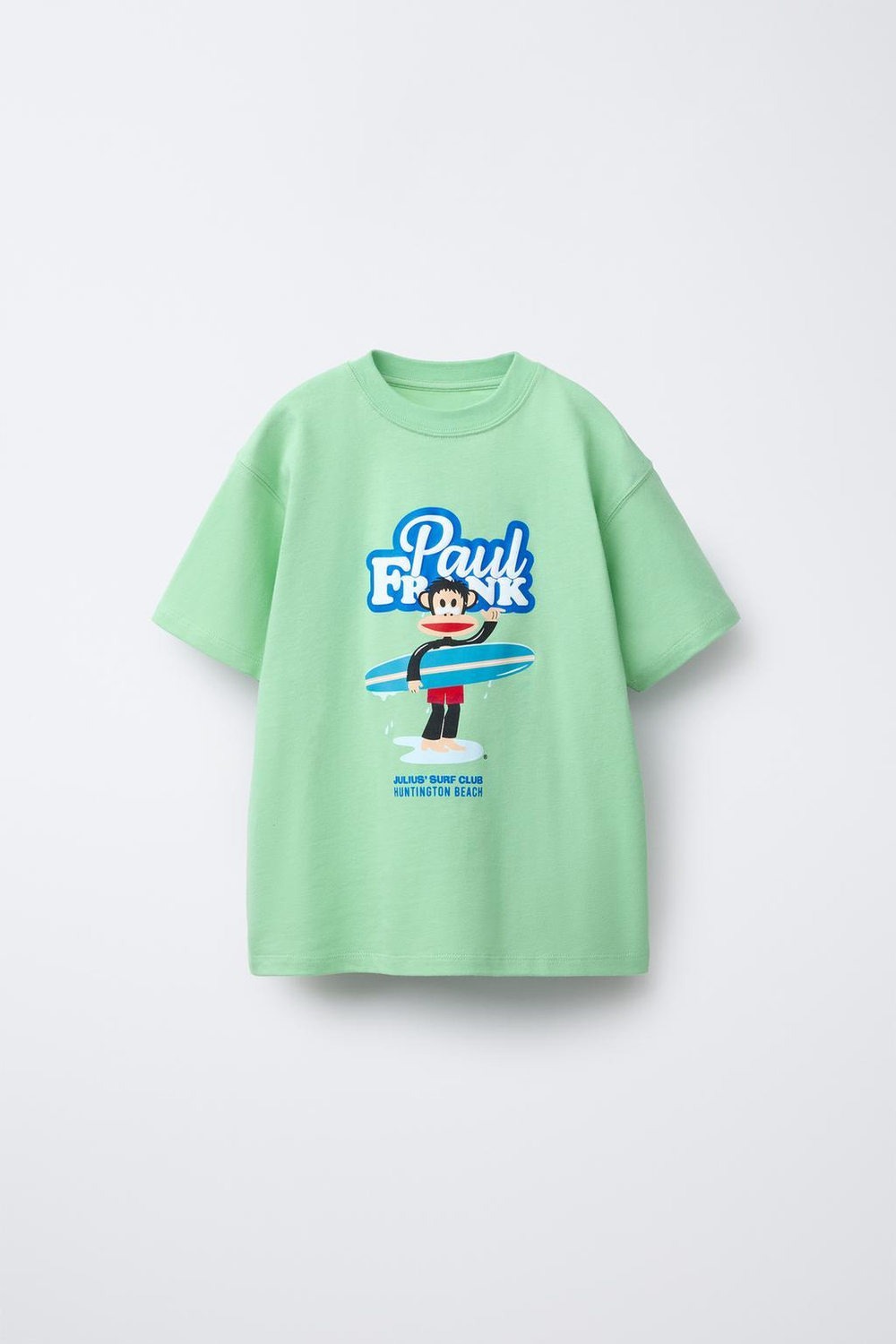 ZARA ФУТБОЛКА С РЕЛЬЕФНЫМ ПРИНТОМ «СЕРФИНГ» PAUL FRANK ®, СВЕТЛО-ЗЕЛЕНЫЙ