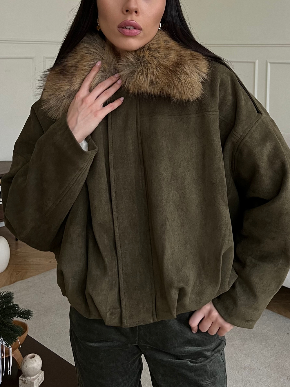 Парка замшевая зеленый