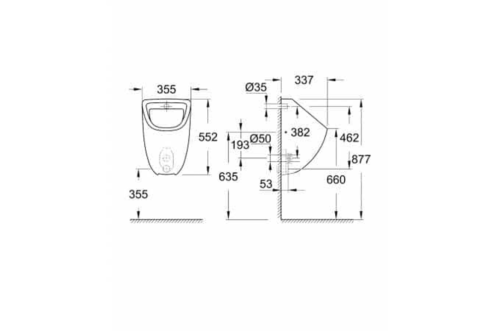 Писсуар подвод воды сзади Grohe bau ceramic 39438000