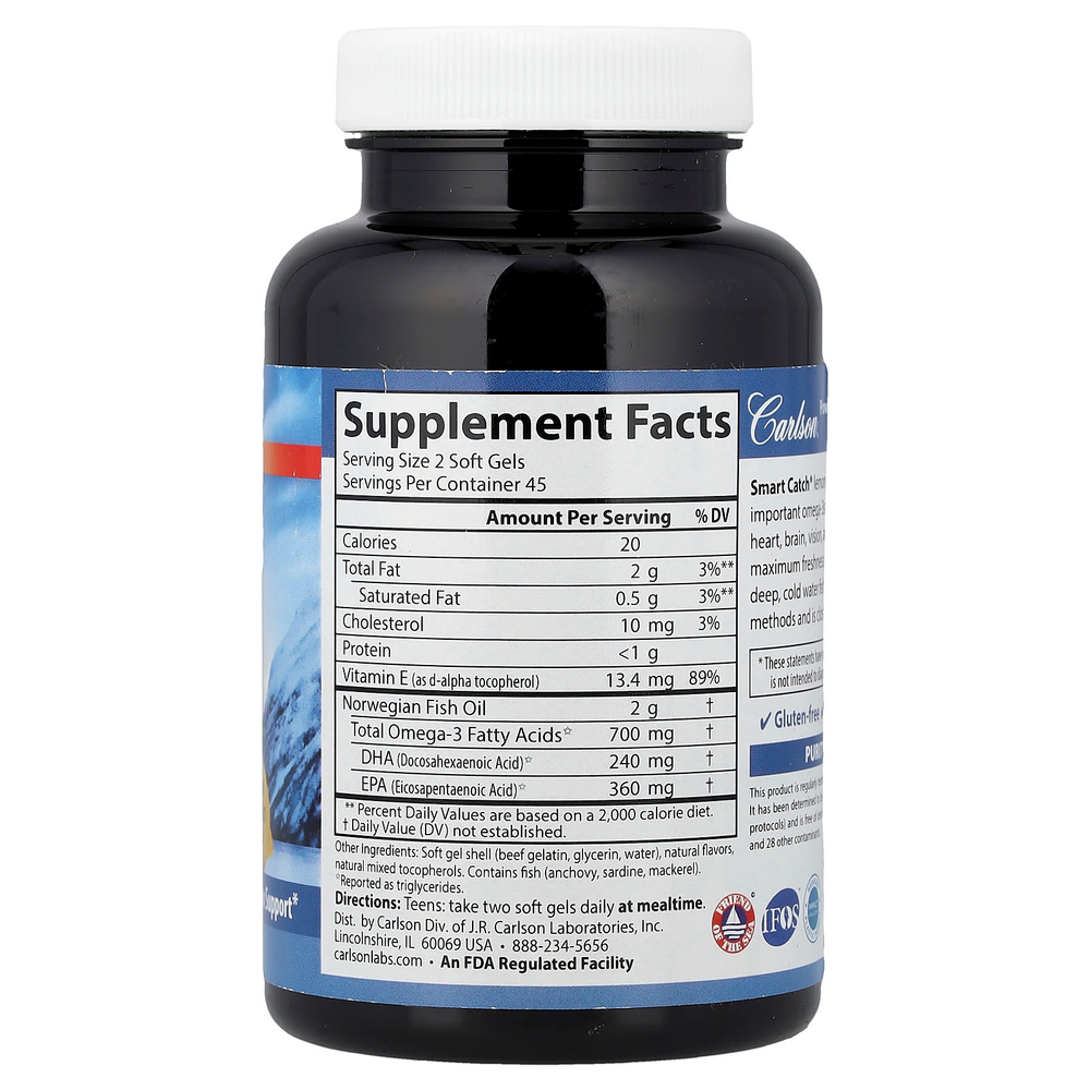 Carlson, Teen's Smart Catch®, натуральный лимонный вкус, 90 капсул