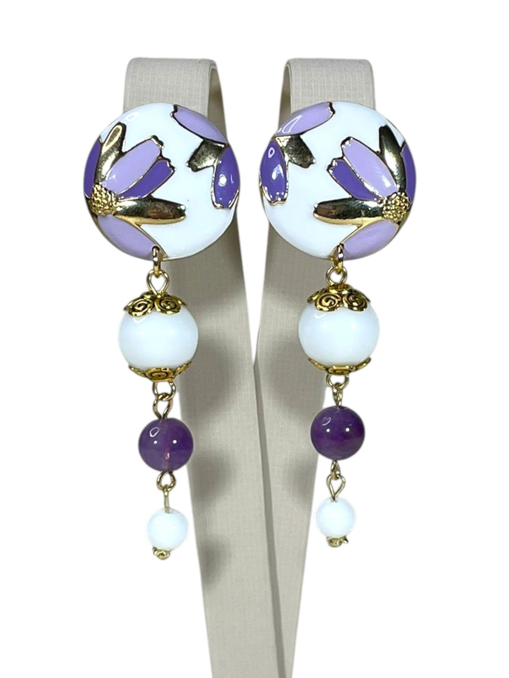 Серьги Цветочное поле, эмаль, агат, сердолик