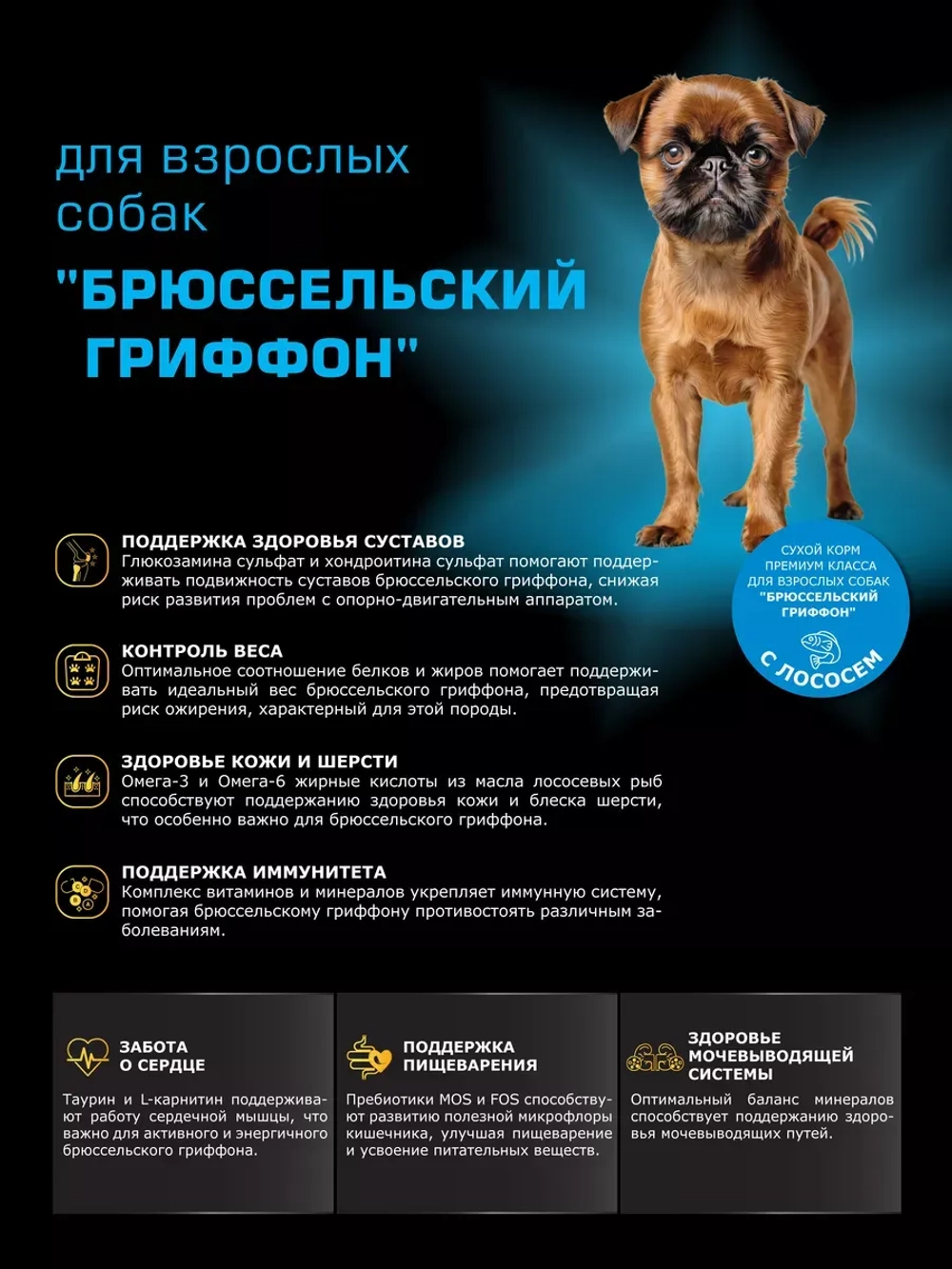 Корм сухой для собак Брюссельский гриффон, лосось 2,5 кг