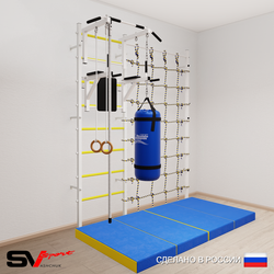 Шведская стенка Sv Sport 57450 (Турник стандарт/Брусья/Канат/Кольца/Цепь/Мешок 15кг/Мат 2м/Канатный лаз)