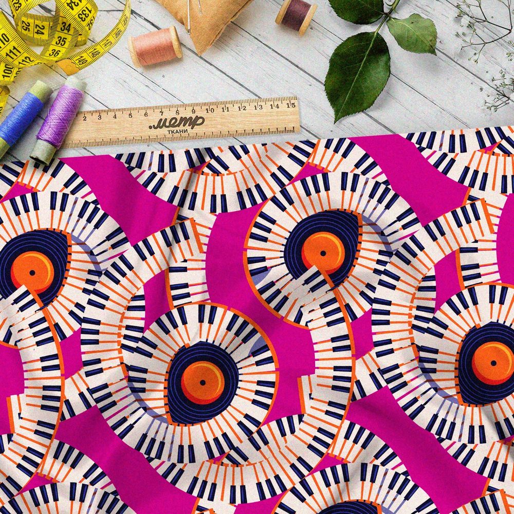 Ткань кулирная гладь узор из рояльных клавиш