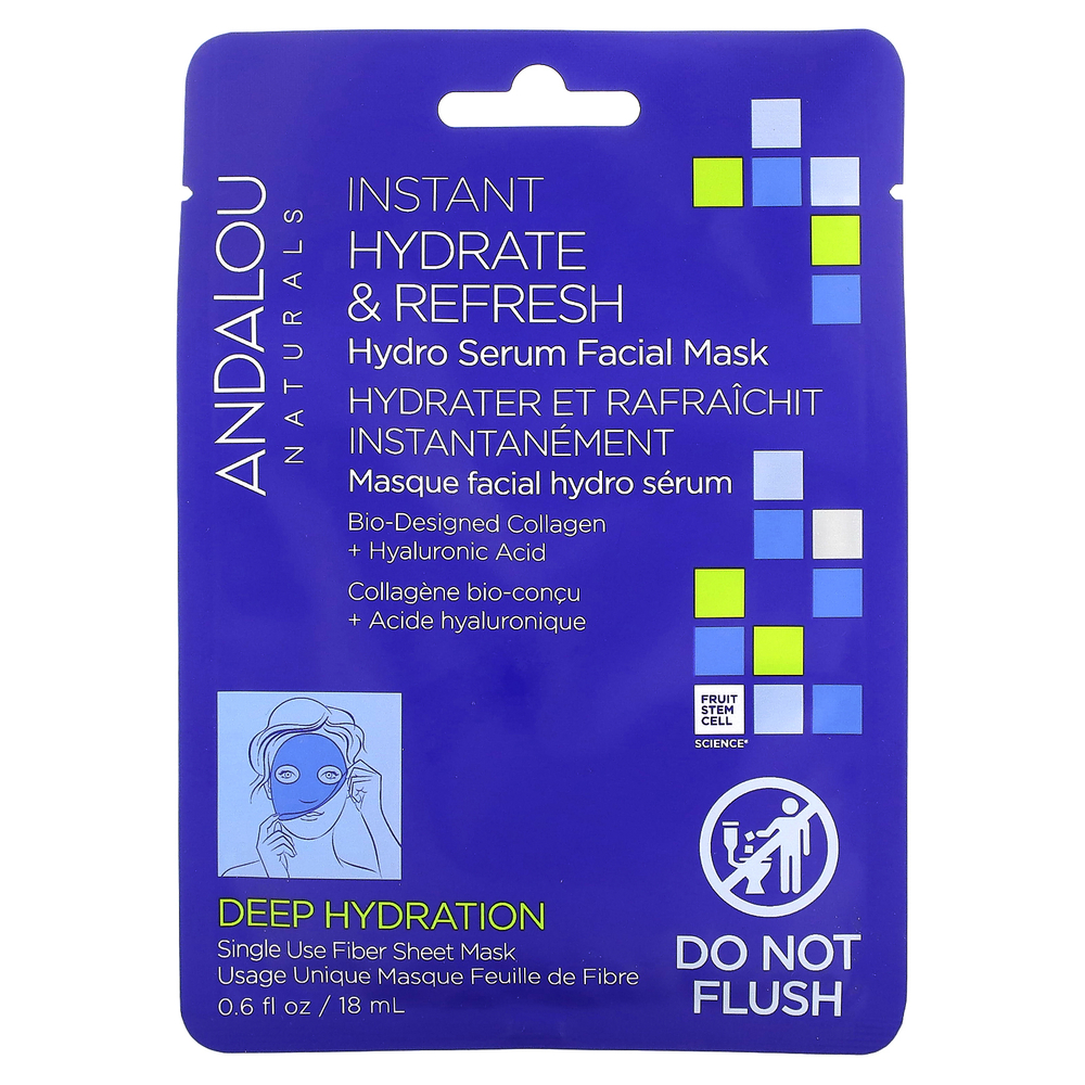 Andalou Naturals, Instant Hydrate & Refresh, увлажняющая маска для лица, 1 тканевая салфетка, 18 мл (0,6 жидк. Унции)