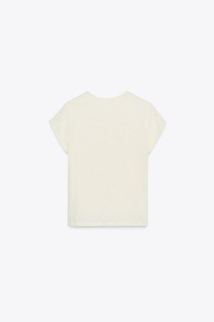 ZARA ФУТБОЛКА В СТИЛЕ РУСТИК С КОРОТКИМИ РУКАВАМИ, ЭКРЮ