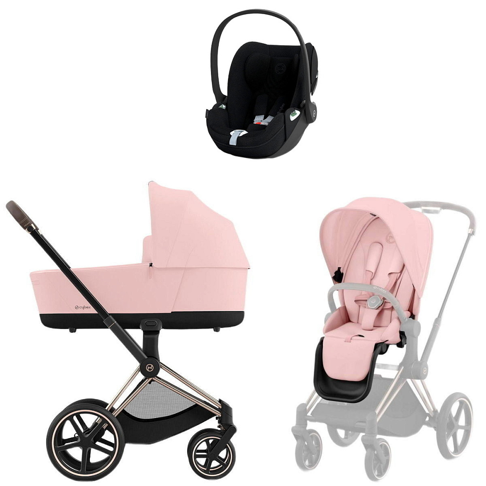 Коляска Cybex Priam IV Rosegold complete Cloud T Sepia Black Plus Base T 3 в 1 Peach Pink