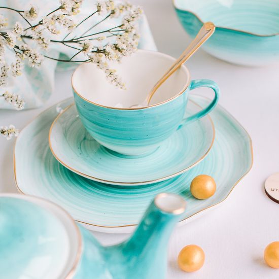 Бирюзовое изящество, чайная пара, 220 мл, фарфор
