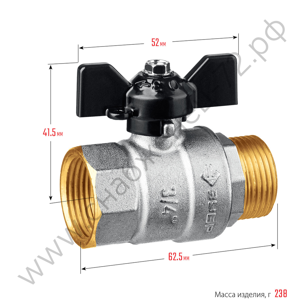 ЗУБР d 3/4″, ручка ″бабочка″, Шаровой кран (51325-3/4)