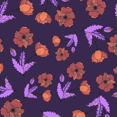 Seamless pattern of  poppy flowers.