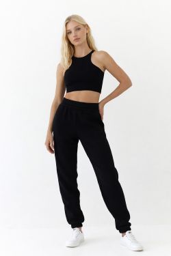 Свободные джоггеры без начеса из премиум футера черного цвета