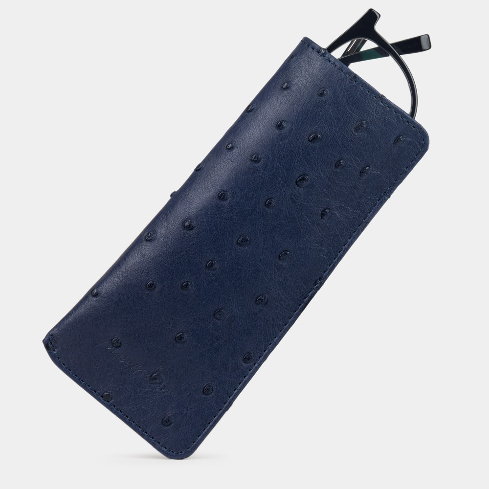 Футляр для очков Lunette Easy из натуральной кожи страуса, синего цвета