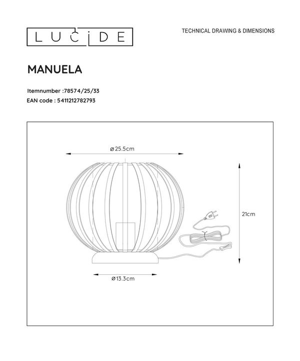 Настольная лампа Lucide Manuela 78574/25/33