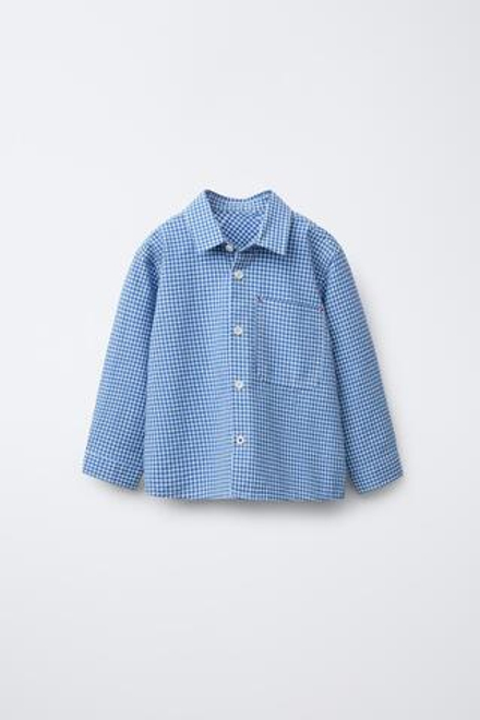 ZARA РУБАШКА В ПОЛОСКУ С КАРМАНОМ, СИНИЙ