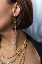 Серьги "Богема" длинные "дорожки"  с цирконами, оттенок золото