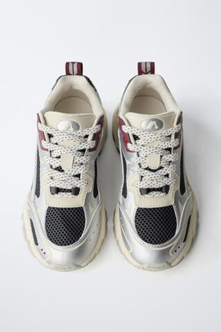 ZARA СПОРТИВНЫЕ КРОССОВКИ С СЕТЧАТЫМИ ДЕТАЛЯМИ, РАЗНОЦВЕТНЫЙ