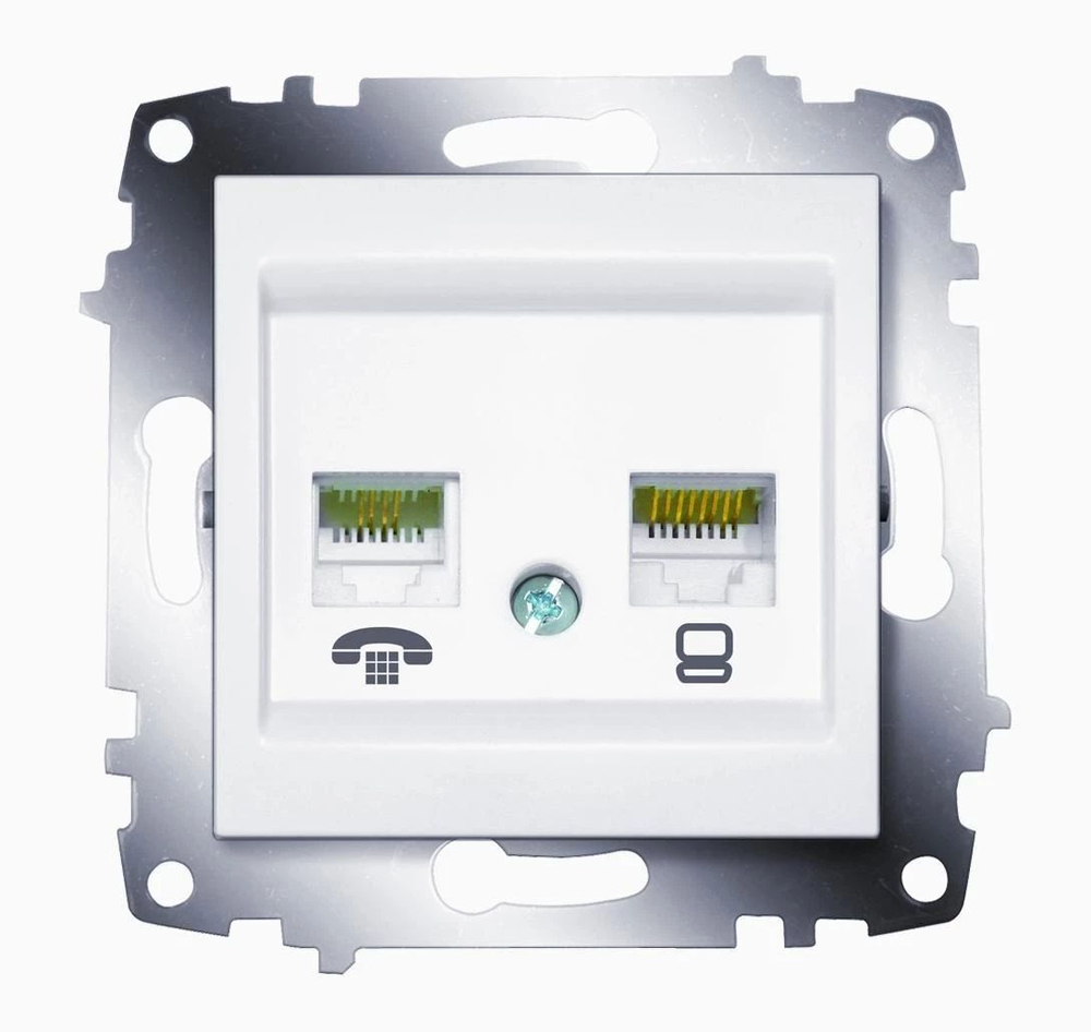 Механизм розетка цвет жемчуг компьютерная + телефонная RJ45 кат.6 + RJ11 TF Zena EL-BI 609-012500-249