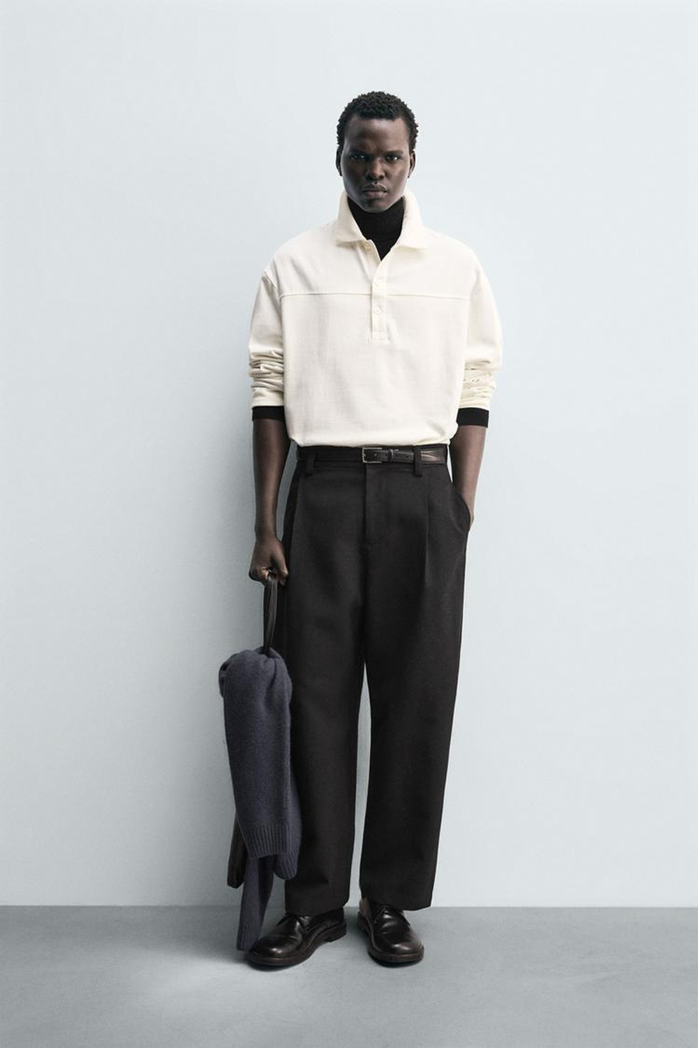 ZARA ПОЛО СВОБОДНОГО КРОЯ ИЗ СТРУКТУРНОЙ ТКАНИ, БЕЛЫЙ