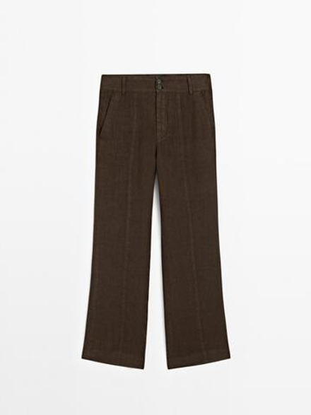 Massimo Dutti Расклешенные брюки из 100% льна, шоколадный