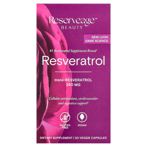 Reserveage Beauty, Ресвератрол, 30 растительных капсул