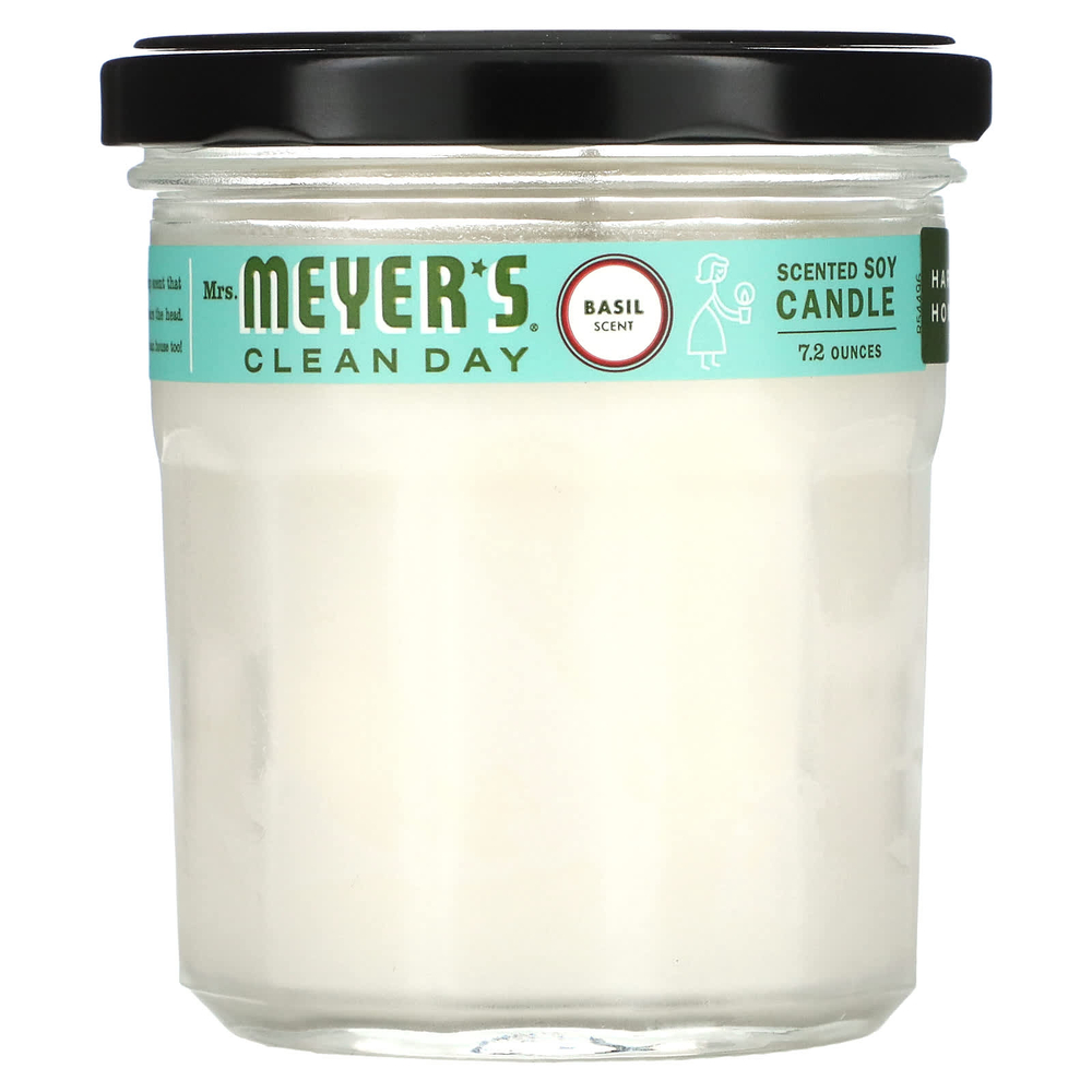 Mrs. Meyers Clean Day, Ароматизированная соевая свеча, с запахом базилика, 7,2 унции