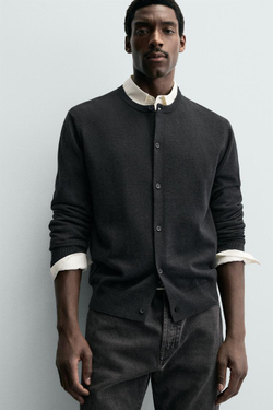 ZARA КАРДИГАН ИЗ СМЕСОВОЙ ШЕРСТИ, АНТРАЦИТОВО-СЕРЫЙ