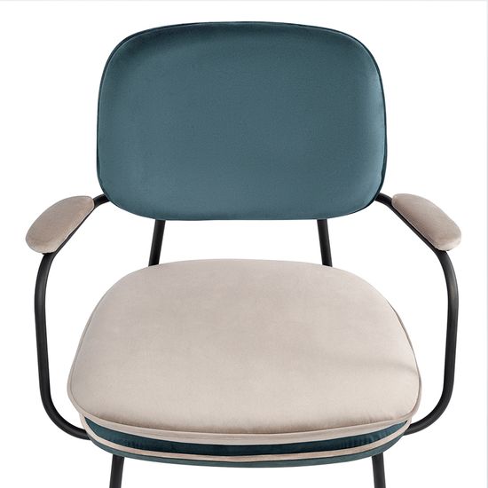 Стул с подлокотниками и контрастным кантом pea, велюр, сине-зеленый/бежевый