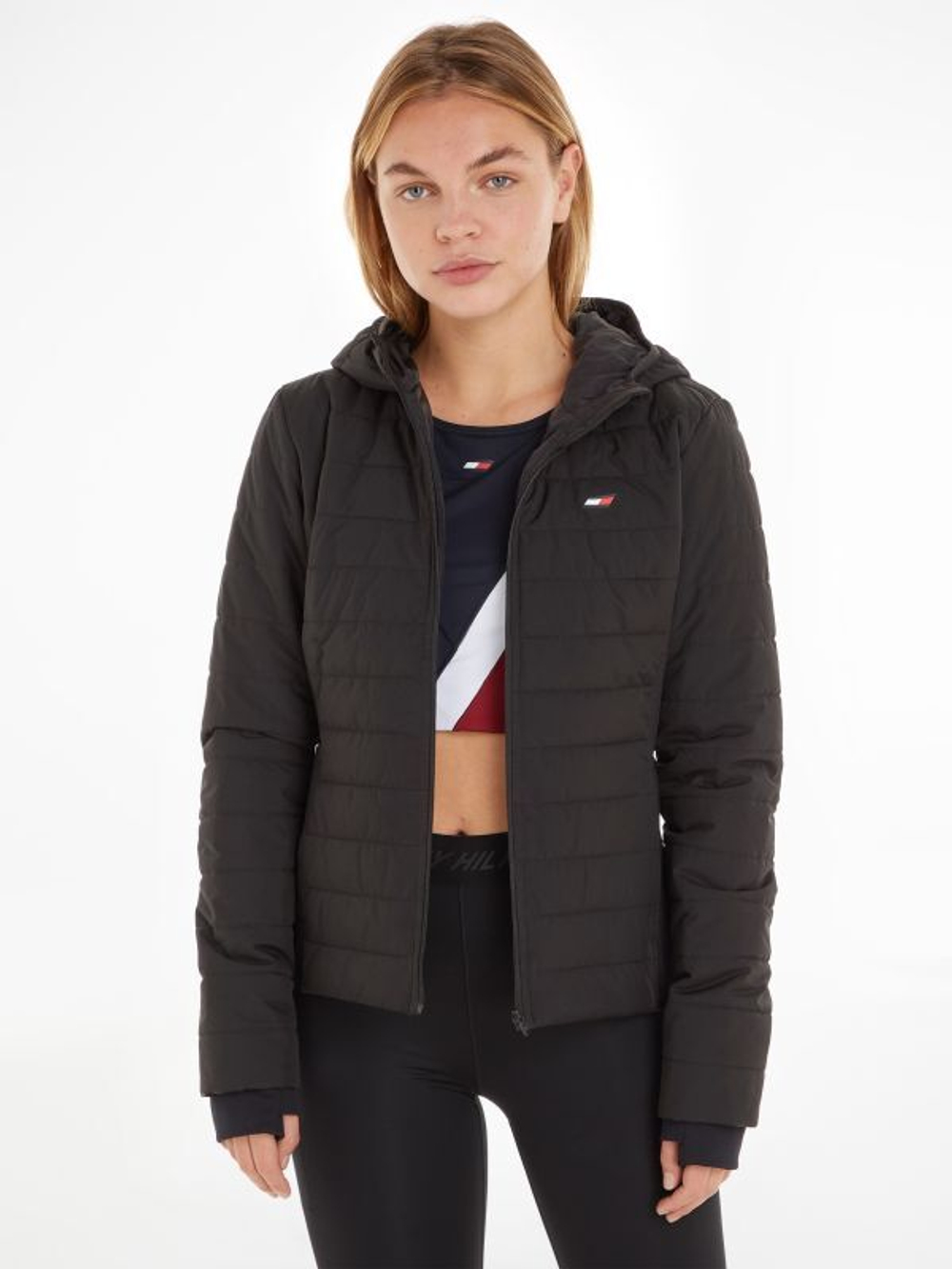 Женская теннисная куртка Tommy Hilfiger Slim Sorona Padded Hood Jacket - black