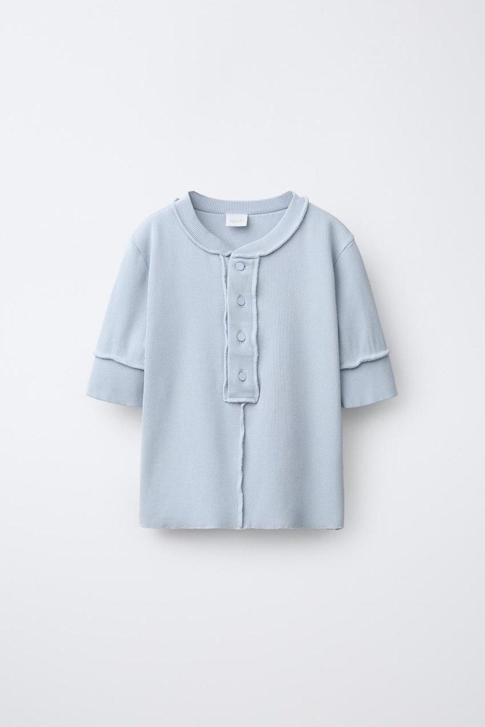 ZARA ФУТБОЛКА ОВЕРЛОК С ПУГОВИЦАМИ, ГОЛУБОЙ