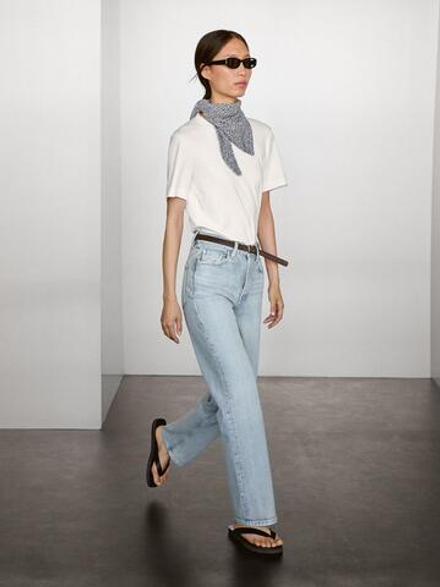Massimo Dutti Футболка с коротким рукавом из 100% хлопка, кремовый