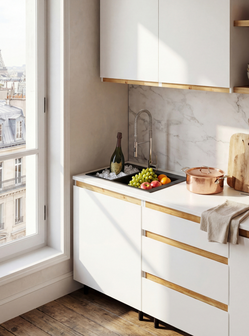 Кухонный модуль напольный, 60х60х85, Валенсия, под мойку, тумба под раковину с дверью, на ножках, белая, Dipriz