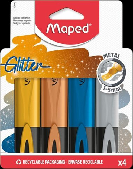 Набор текстовыделителей FLUO PEP'S GLITTER 4 цв. металлик, 1-5мм