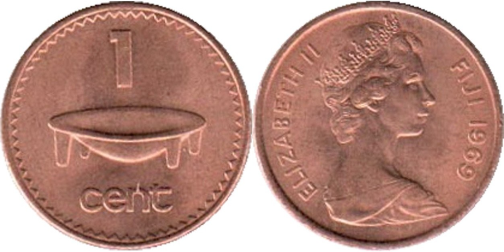 Фиджи 1 цент, 1969 - 1985 Королева Елизавета II XF