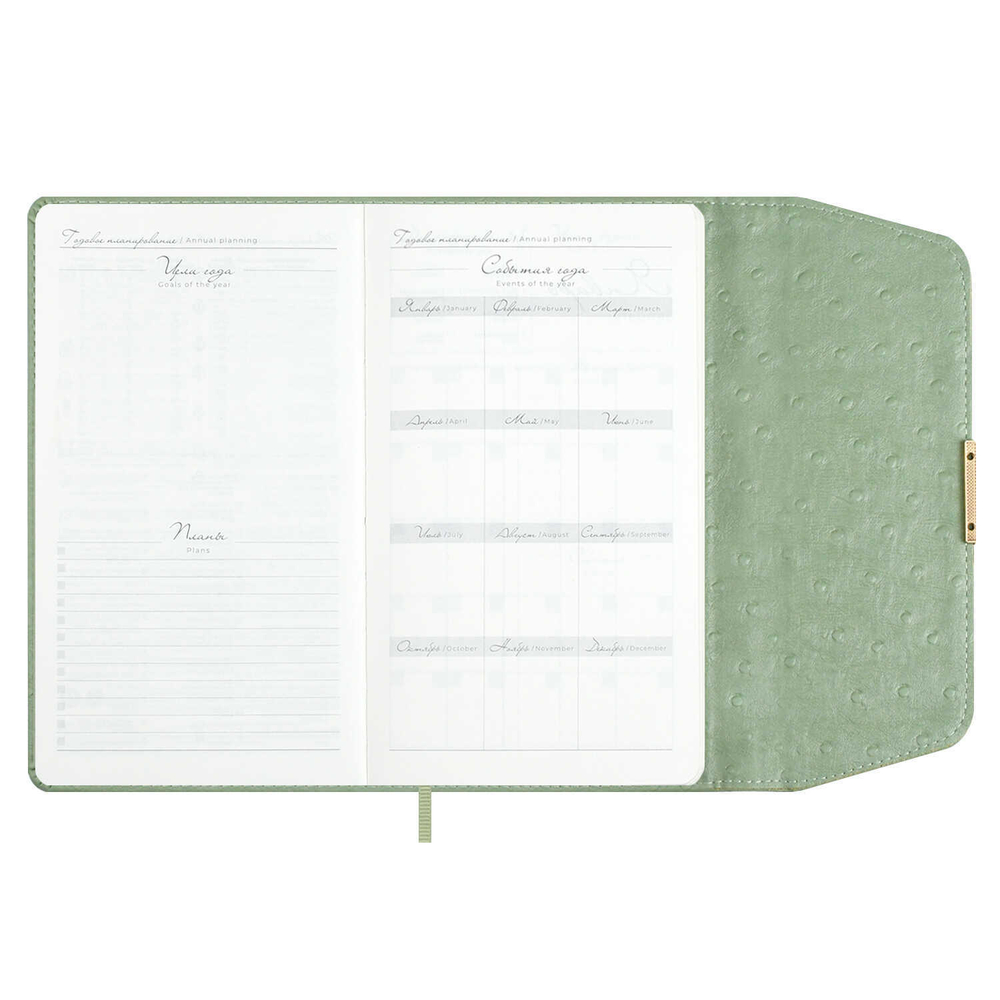 Ежедневник недатированный ESCALADA, А5, 160 л., арт. 70669/ 15 СТРАУС ОЛИВКОВЫЙ (кожзам: 126х211 мм, твёрдый переплёт, материал обложки: искусственная кожа "Страус"; способ крепления блока: ниткошвейный; декор: металлический шильд с декоративной мета