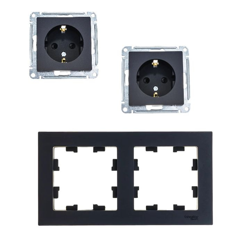 ATLASDESIGN РОЗЕТКА с заземлением со шторками, 16А, механизм, КАРБОН+рамка 2