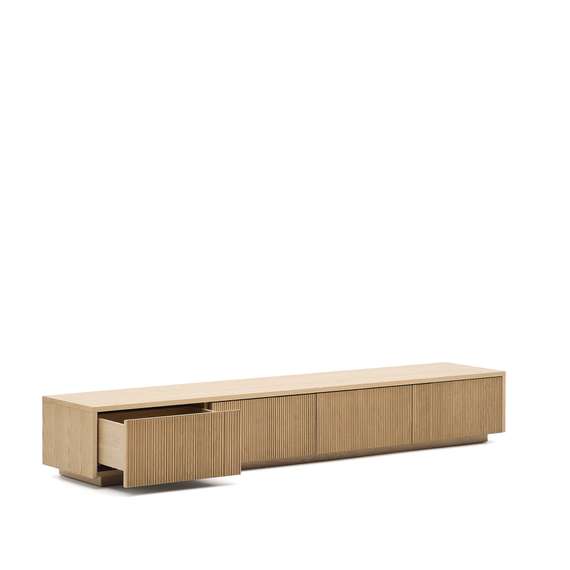 Тумба под ТВ Helvine с 4 ящиками из дубового шпона и закаленного стекла, 200 x 40