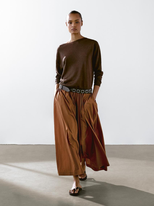 Massimo Dutti Юбка из высокотехнологичной эластичной ткани, коричневый