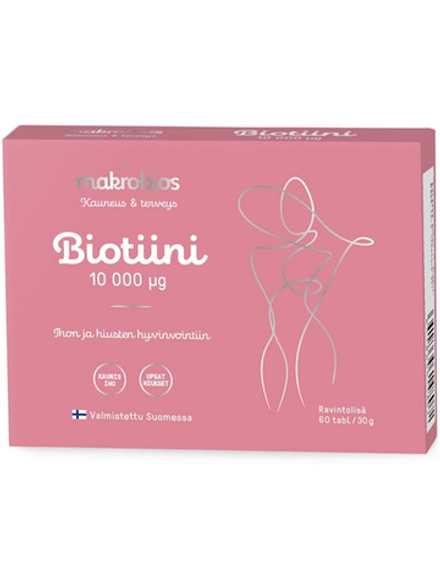 Пищевая добавка Makrobios Biotiini 60 таблеток, Макробиос Биотин для поддержания здоровья кожи и волос