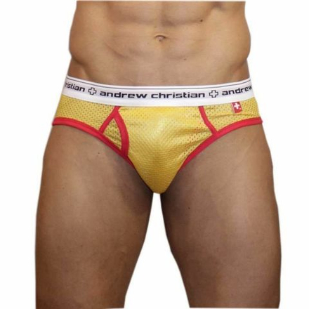 Мужские трусы брифы желтые в сетку Andrew Christian Sports Brief Yellow  13912