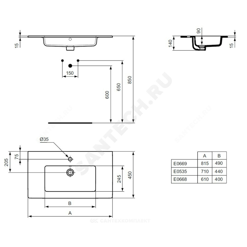 Умывальник мебельный TEMPO Vanity 61 1 отверстие под смеситель по центру белый Ideal Standard E066801