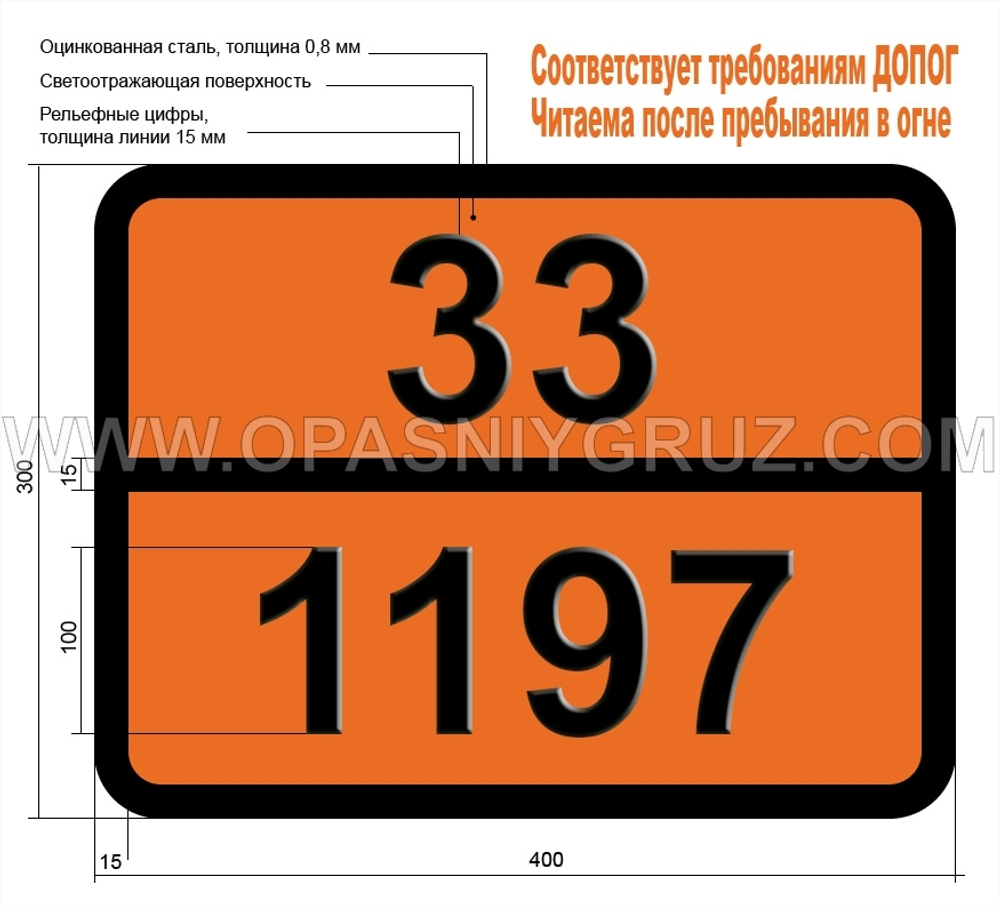 Табличка Опасный груз 33-1197 ЭКСТРАКТЫ АРОМАТНЫЕ ЖИДКИЕ