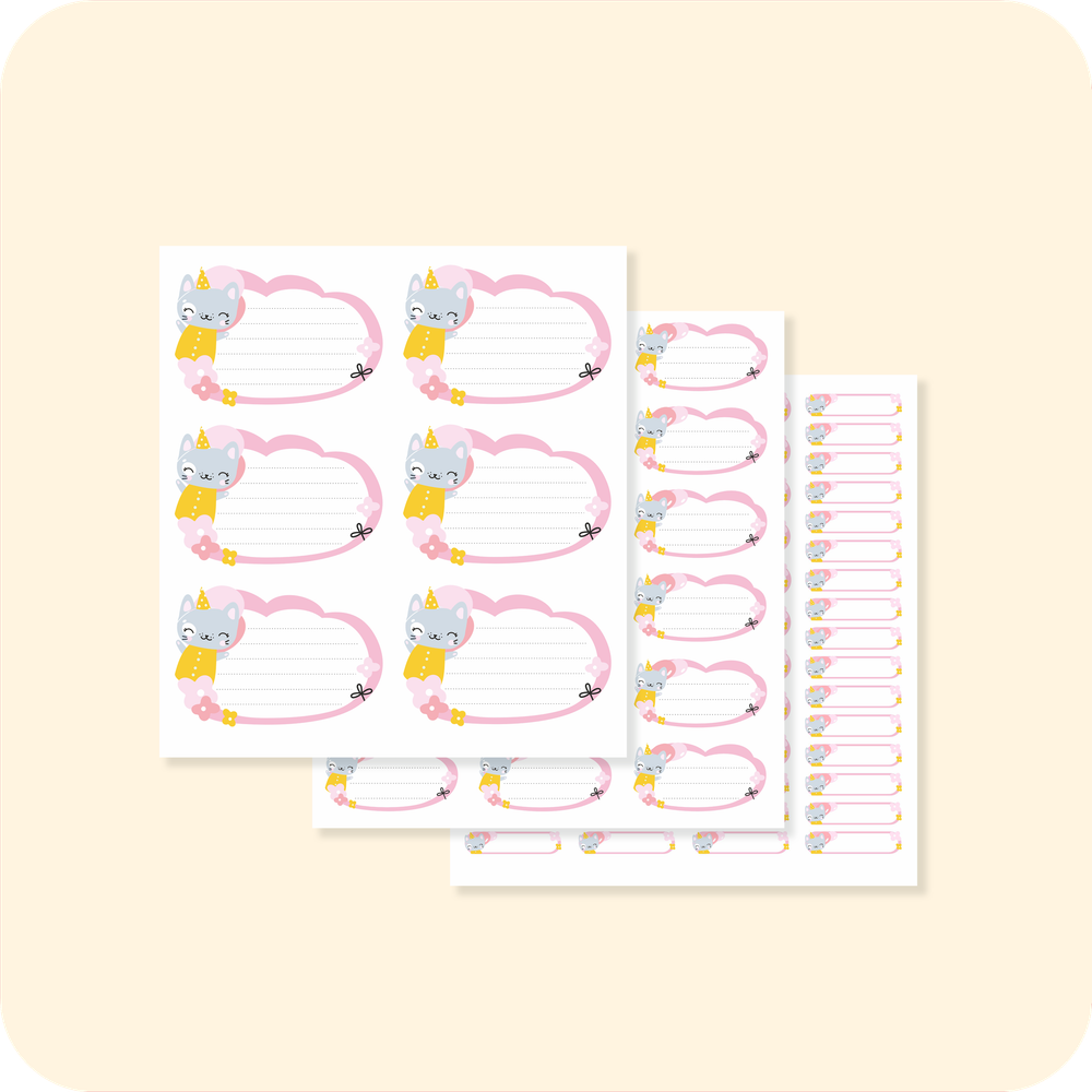 Наклейки для школьных принадлежностей. Котик