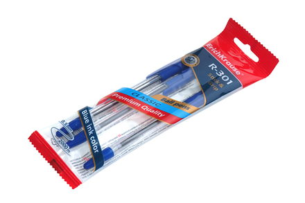 Ручка шариковая R-301 Classic Stick&Grip Erich Krause синяя 1мм с резиновым упором корпус прозрачная пластиковый 3шт/упак цена за шт