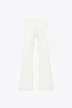 ZARA БРЮКИ FLARED ИЗ ЭЛАСТИЧНОЙ ТКАНИ, ЖЕЛТОВАТО-БЕЛЫЙ