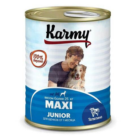 КАРМИ полнорац консерв корм для щенков круп пород с телятиной 340г, блок 12шт.. КАРМИ