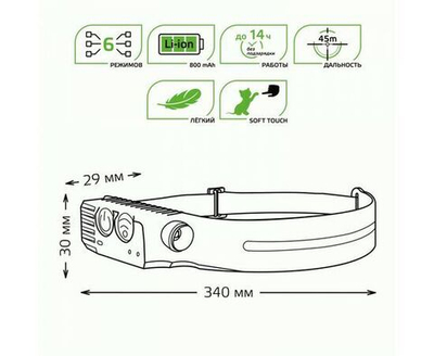 Фонарь налобный 7W 330lm Li-ion 800mAh