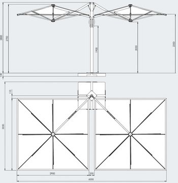 Зонт профессиональный двухкупольный Galaxia Dual V Carbon 2900х6000 Scolaro Италия