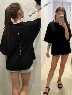 Футболка черная оверсайз с принтом на спине