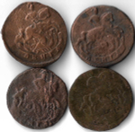 Набор медных монет 1757-1795 года (4 монеты) Денга ЕМ (VG)